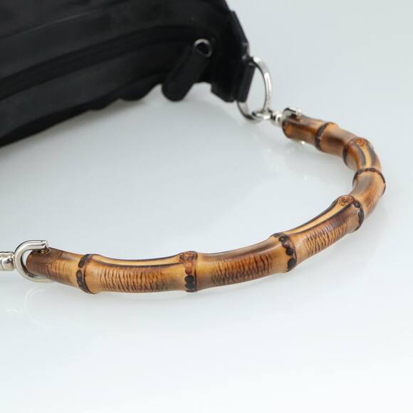 GUCCI Bamboo Hand Bag Nylon Black Silver 000 1434 000 1434 - Picture 7 of 16